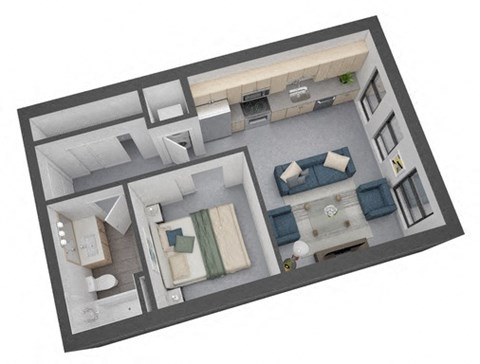 Floor plan for 1 bed, 1 bath, 512 sqft